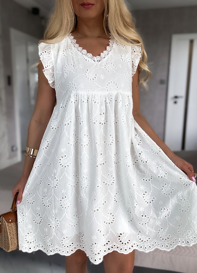 Biała BOHO sukienka z bawełny HAFTOWANA - N170